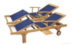 Teak Sling Chaise Lounge Navy Pair